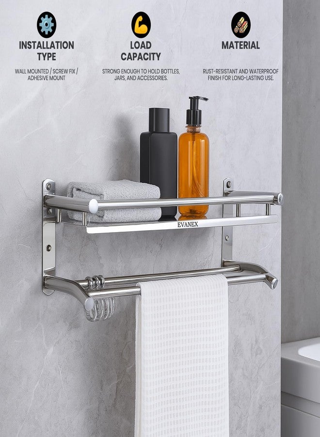 EVANEX 2 Layer Bathroom Organizer Rack | 304 Grade Stainless Steel Wall Mounted Bathroom Shelf Organizer | Rust Proof Bathroom Accessories Set | Wall Shelves | Multipurpose Floating Shelves - Image 2