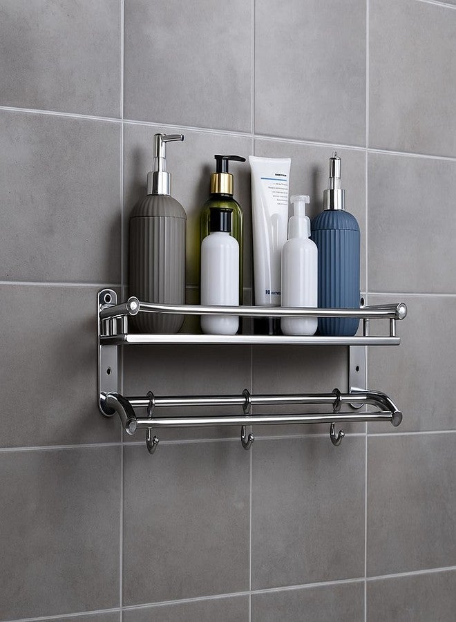 EVANEX 2 Layer Bathroom Organizer Rack | 304 Grade Stainless Steel Wall Mounted Bathroom Shelf Organizer | Rust Proof Bathroom Accessories Set | Wall Shelves | Multipurpose Floating Shelves - Image 3