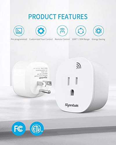 Syantek Remote Control Outlet Wireless Light Switch for Household Appliances, Expandable Remote Light Switch Kit, Up to 100 ft Range, FCC Certified, ETL Listed, White (5 Outlets + 2 Remotes) - Image 2