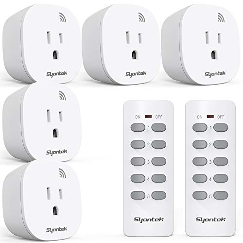 Syantek Remote Control Outlet Wireless Light Switch for Household Appliances, Expandable Remote Light Switch Kit, Up to 100 ft Range, FCC Certified, ETL Listed, White (5 Outlets + 2 Remotes) - Image 1