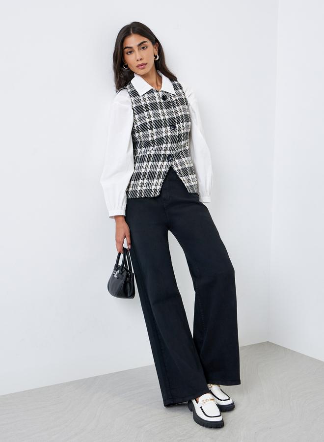 Styli Checked Front Button Sleeveless Waistcoat - Image 2