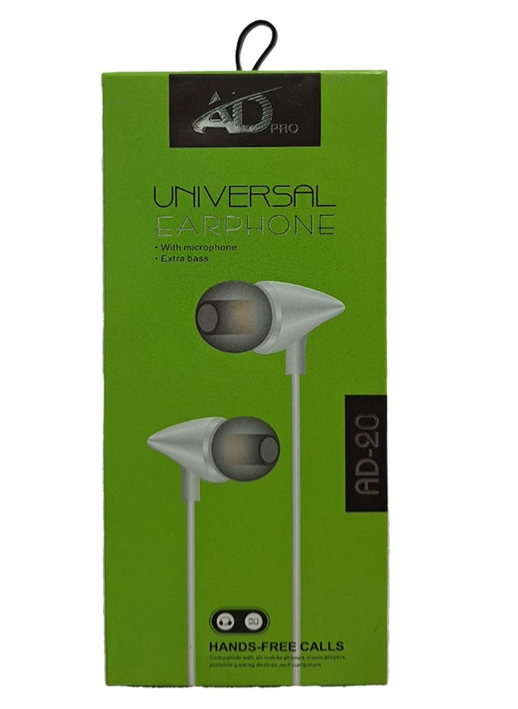 AD-20 wired headphone with microphone for calls, exclusive design and comfortable in-ear shape, featuring sound isolation to control noise
