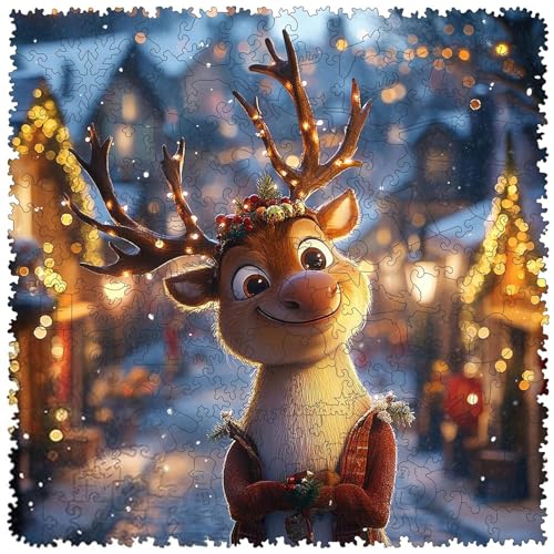 Qiuenisray Wooden Puzzles for Adults Christmas Elk Jigsaw Puzzles 200 Piece FSC Certified Tree Decor Unique Animal Shaped Puzzles Beautiful Gifts for Family Game 112x112 in - Image 1
