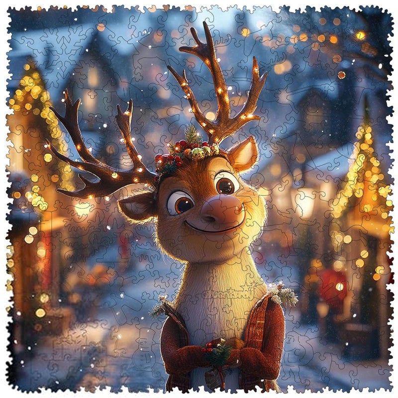 Qiuenisray Wooden Puzzles for Adults Christmas Elk Jigsaw Puzzles 200 Piece FSC Certified Tree Decor Unique Animal Shaped Puzzles Beautiful Gifts for Family Game 112x112 in - Image 3