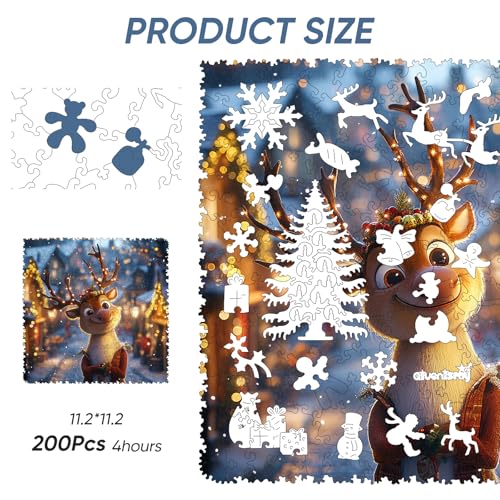 Qiuenisray Wooden Puzzles for Adults Christmas Elk Jigsaw Puzzles 200 Piece FSC Certified Tree Decor Unique Animal Shaped Puzzles Beautiful Gifts for Family Game 112x112 in - Image 5