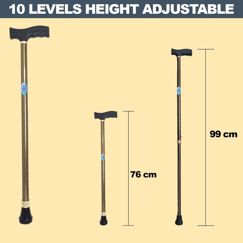 MCP Mild Steel Jindal Premium Height Adjustable Walking Stick Aluminium Cane Hand Stick Trekking Support Stick for Men, Women & Old People (Golden) - Image 3
