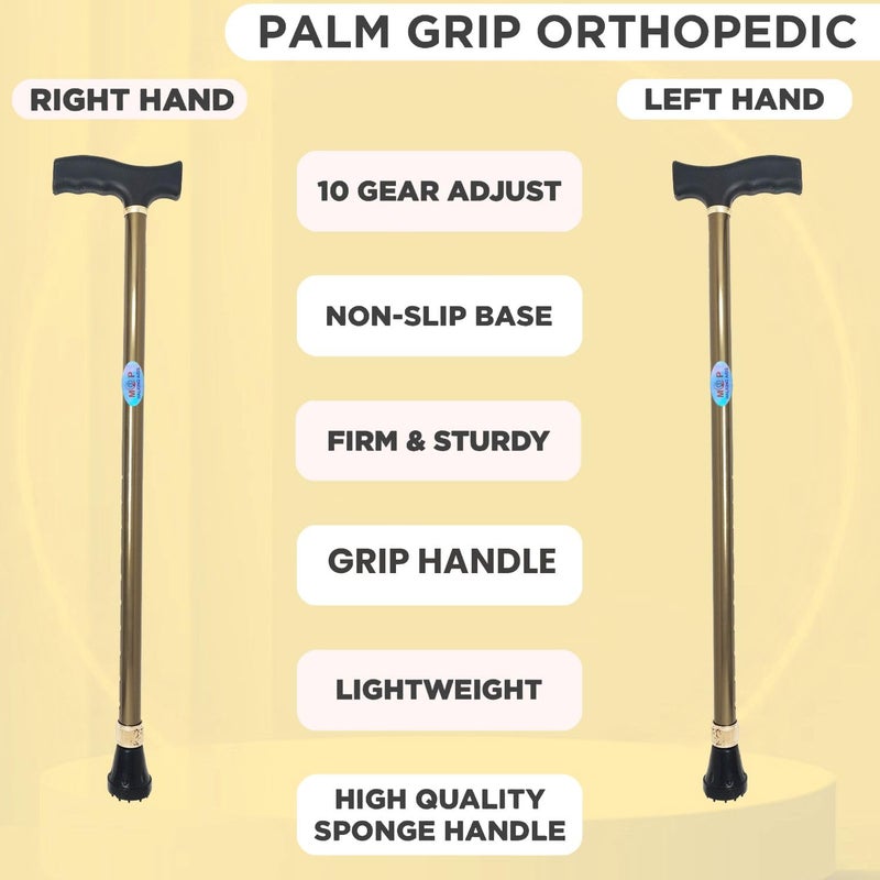 MCP Mild Steel Jindal Premium Height Adjustable Walking Stick Aluminium Cane Hand Stick Trekking Support Stick for Men, Women & Old People (Golden) - Image 2