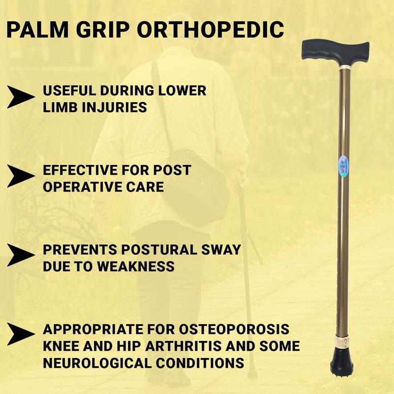 MCP Mild Steel Jindal Premium Height Adjustable Walking Stick Aluminium Cane Hand Stick Trekking Support Stick for Men, Women & Old People (Golden) - Image 4