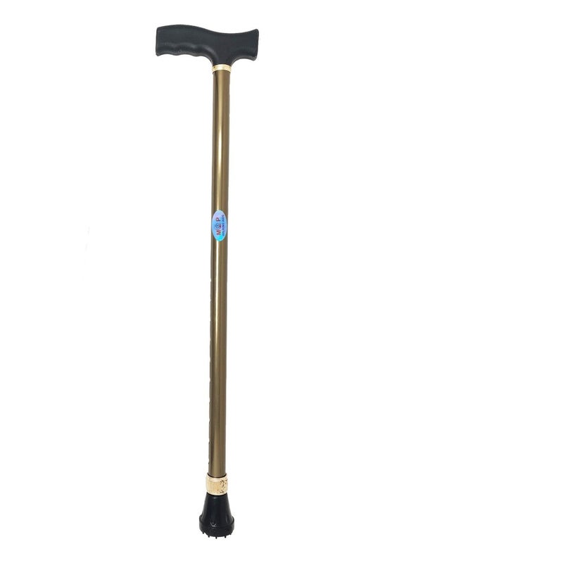 MCP Mild Steel Jindal Premium Height Adjustable Walking Stick Aluminium Cane Hand Stick Trekking Support Stick for Men, Women & Old People (Golden) - Image 1