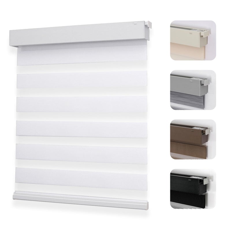 Joydeco No Drill Zebra Blinds for Windows, Cordless Day & Night Dual Sheer Roller Shades, Easy Installation, Free-Stop Light Filtering Privacy Blinds for Home(White,35" W x 75" H,2025 Version) - Image 1
