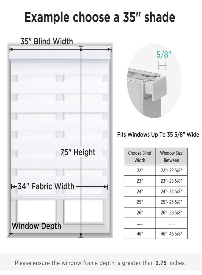 Joydeco No Drill Zebra Blinds for Windows, Cordless Day & Night Dual Sheer Roller Shades, Easy Installation, Free-Stop Light Filtering Privacy Blinds for Home(White,35" W x 75" H,2025 Version) - Image 3