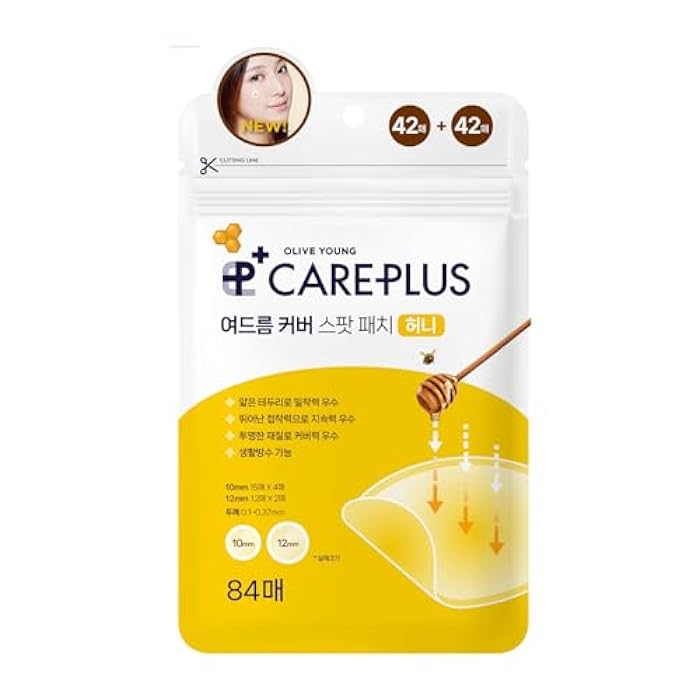 OLIVE YOUNG Care Plus Spot Patch | Hydrocolloid Acne Korean Spot Patch to Cover Zits, Pimples and Blemishes, for Troubled Skin and Face (Manuka Honey, 84 Count (Pack of 1)) - Image 1