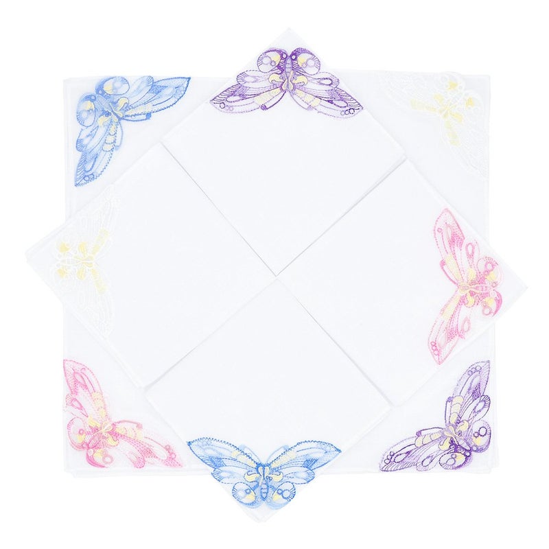 Selected Hanky Selected Hanky Womens Cotton Handkerchiefs with Butterfly Lace at Corner Ladies Hankies 8 Pcs Handkerchiefs of Textiles