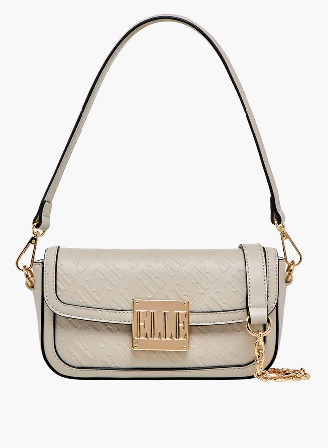 ELLE Monogram Embossed Shoulder Bag with Detachable Chain Strap
