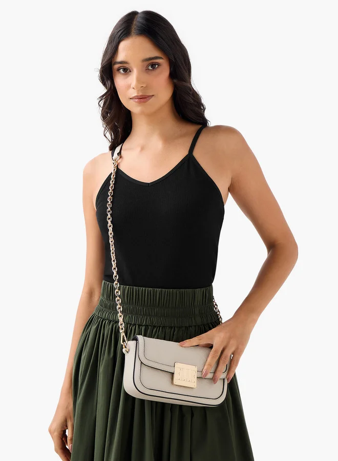 ELLE Monogram Embossed Shoulder Bag with Detachable Chain Strap