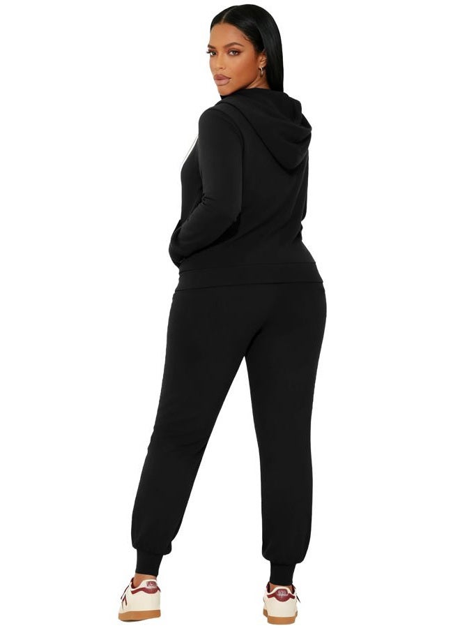 CLOCOR Sweat Suits for Women - Casual 2 Piece Outfits Tracksuit Quarter Zip Hoodie Jogger Sweatpants Matching Set, Black, L - Image 2