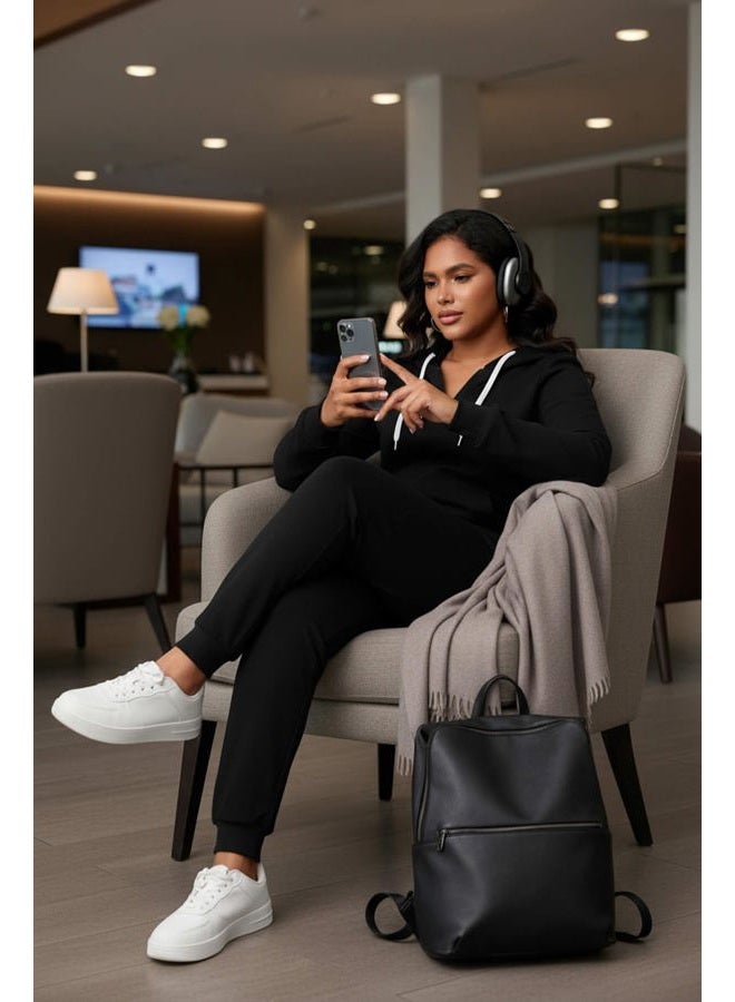 CLOCOR Sweat Suits for Women - Casual 2 Piece Outfits Tracksuit Quarter Zip Hoodie Jogger Sweatpants Matching Set, Black, L - Image 5