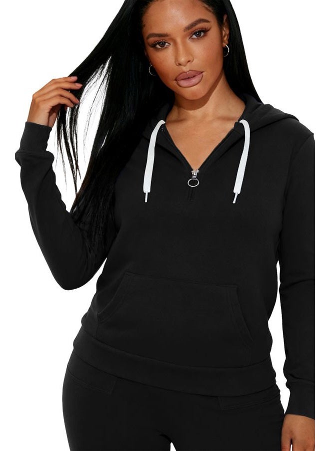 CLOCOR Sweat Suits for Women - Casual 2 Piece Outfits Tracksuit Quarter Zip Hoodie Jogger Sweatpants Matching Set, Black, L - Image 3