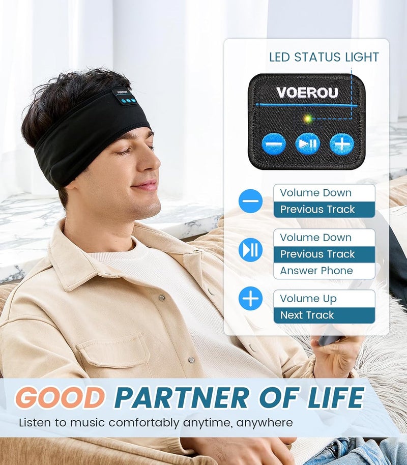 Voerou Sleep Headphones Bluetooth, Wireless Headband Headphones Sports Sweatband with Ultra-Thin HD Stereo Speakers for Sleeping,Workout,Jogging,Yoga,Insomnia, Travel, Meditation - Image 3