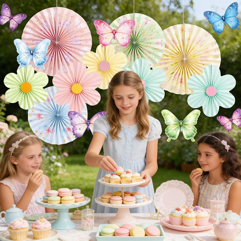 paper jazz Butterfly Flower Paper Fan,Pastel Party Decoration for Garden,Spring Paper Fans Floral Decorations for Wall Hanging Flower Decor Fairy Birthday Decorations Garland Backdrop for Tea Party Baby Shower. - Image 2