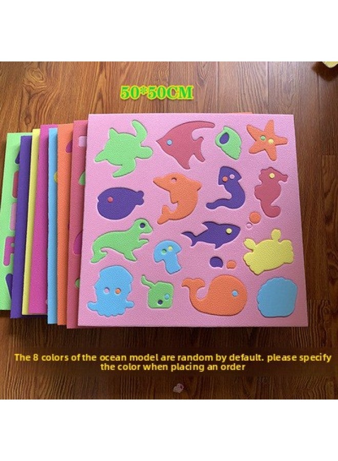 Kindergarten Wall Building Blocks Shape Matching EVA Foam Splicing Puzzle Area Soft Building Blocks Wall Children's Toys-Color:Ocean Style - Image 1