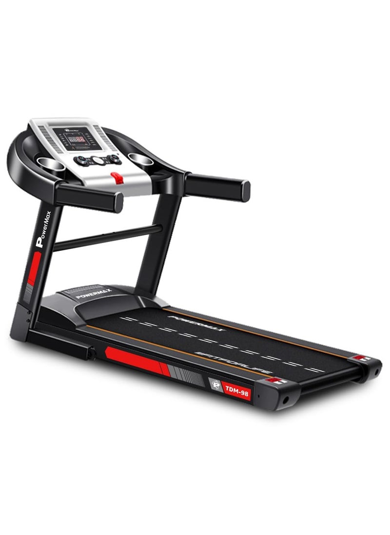 PowerMax Fitness - Fitness Tdm-98 (4.0Hp Peak) Foldable Motorized Treadmill For Home 110 Kg Weight, Max Speed-12Kmph, Preset Programs, Hr Sensors, Aux With Volume +/- Keys For Inbuilt Speaker, Usb, Led Display - Image 1