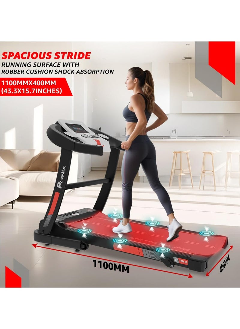 PowerMax Fitness - Fitness Tdm-98 (4.0Hp Peak) Foldable Motorized Treadmill For Home 110 Kg Weight, Max Speed-12Kmph, Preset Programs, Hr Sensors, Aux With Volume +/- Keys For Inbuilt Speaker, Usb, Led Display - Image 1