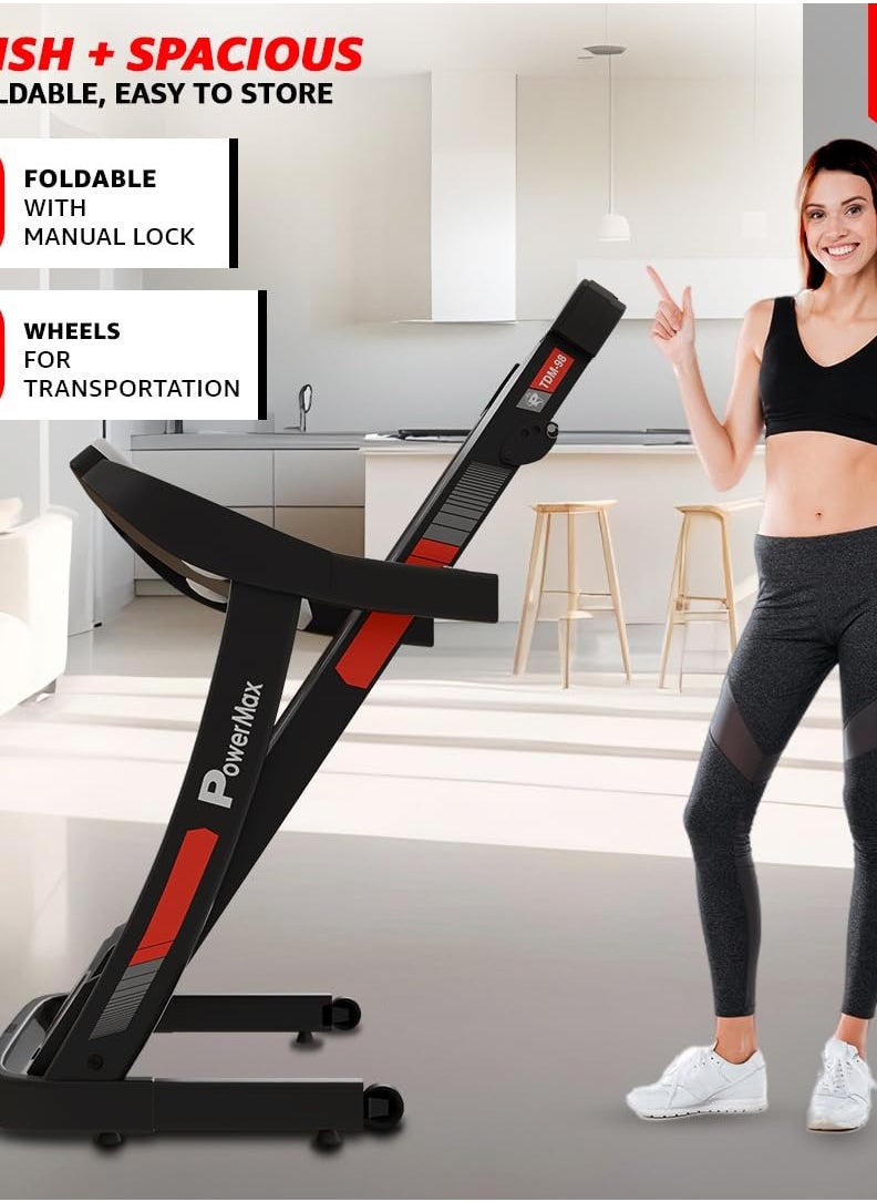 PowerMax Fitness - Fitness Tdm-98 (4.0Hp Peak) Foldable Motorized Treadmill For Home 110 Kg Weight, Max Speed-12Kmph, Preset Programs, Hr Sensors, Aux With Volume +/- Keys For Inbuilt Speaker, Usb, Led Display - Image 1
