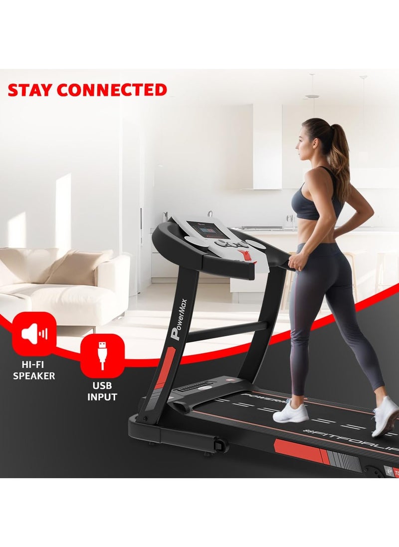 PowerMax Fitness - Fitness Tdm-98 (4.0Hp Peak) Foldable Motorized Treadmill For Home 110 Kg Weight, Max Speed-12Kmph, Preset Programs, Hr Sensors, Aux With Volume +/- Keys For Inbuilt Speaker, Usb, Led Display - Image 1