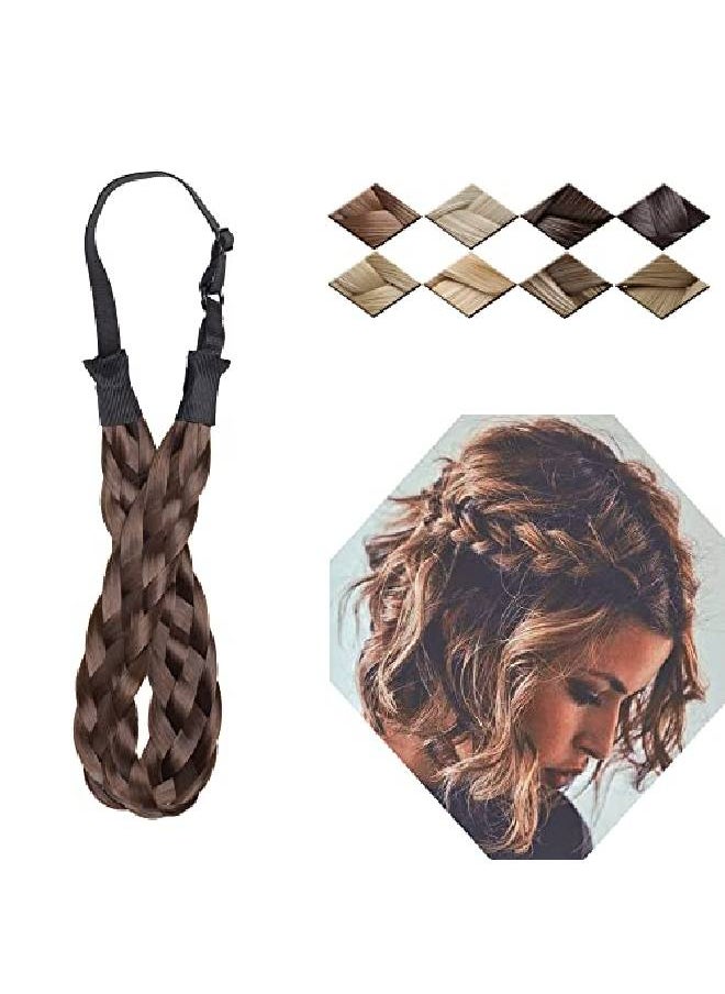 S-noilite - Braided Hair Band Plaited Headband Elastic Stretch Wide Plaited Braids Braided Headband Synthetic Hairpiece Chunky Braided Headband Trendy Girls Women (Mediumfive Strands Braided Dark Brown) - Image 1