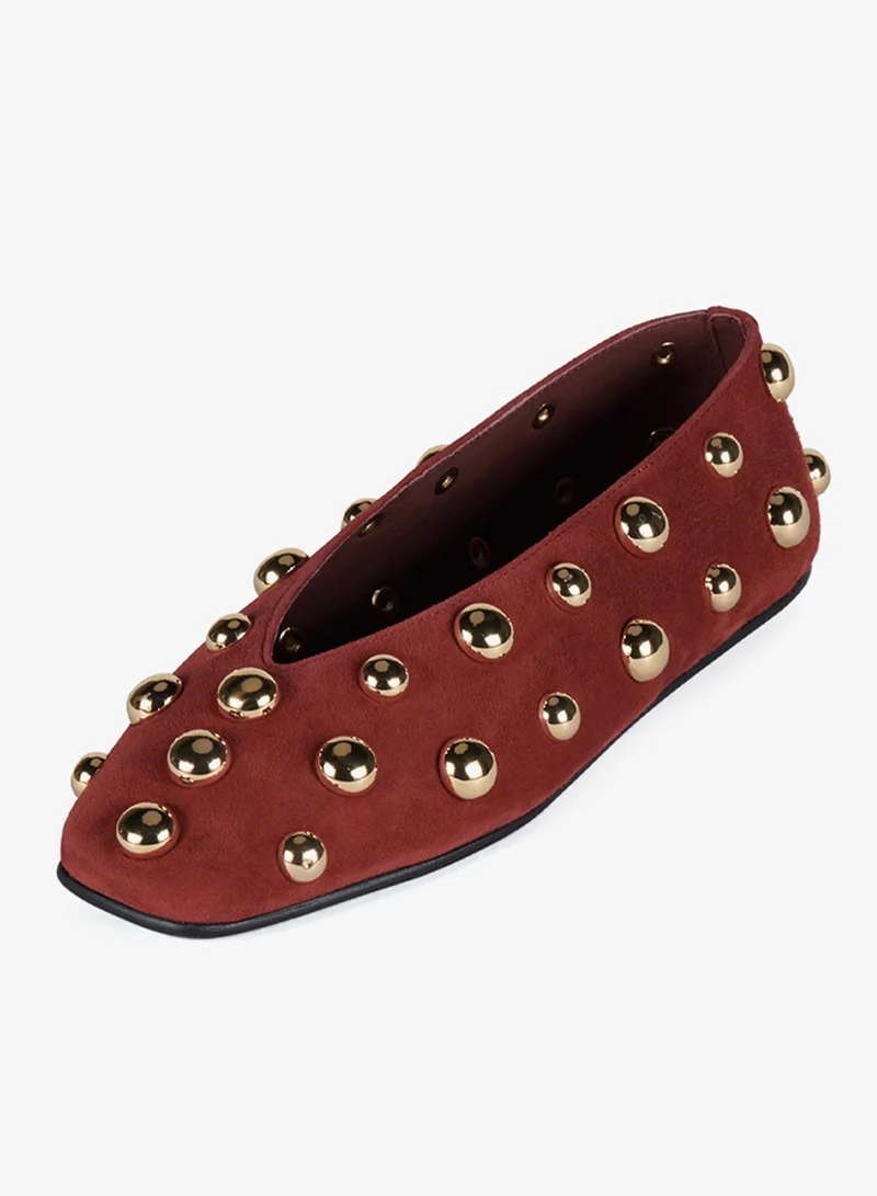 Jeffrey Campbell Wine Suede Gold Fathom St Suede Ballerinas for Women | Best Price UAE