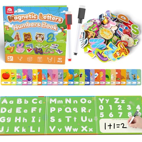 Coogam Magnetic Letters and Numbers 36 Animal Fruit Fridge Magnets Uppercase Lowercase Alphabet Number Matching Game Educational Spelling Learning Flashcards Toy Gift for 3 4 5 Years Old Kids - Image 1