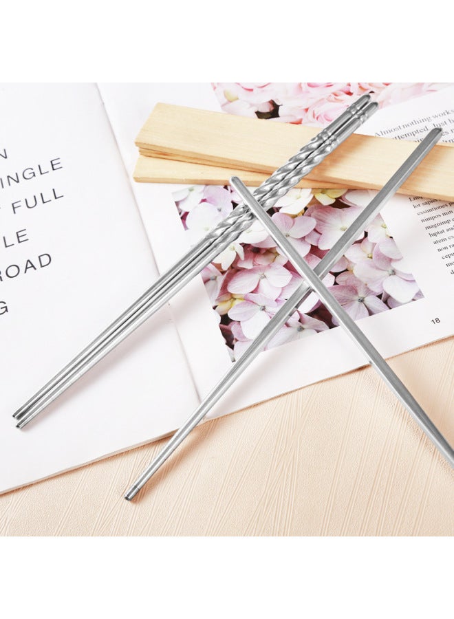 Factory Direct Stainless Steel Chopsticks Household Non-slip Chopsticks Kitchen Tableware Thread Non-slip Hotel Special-Color:Round  - Image 3