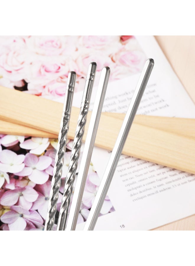 Factory Direct Stainless Steel Chopsticks Household Non-slip Chopsticks Kitchen Tableware Thread Non-slip Hotel Special-Color:Round  - Image 4