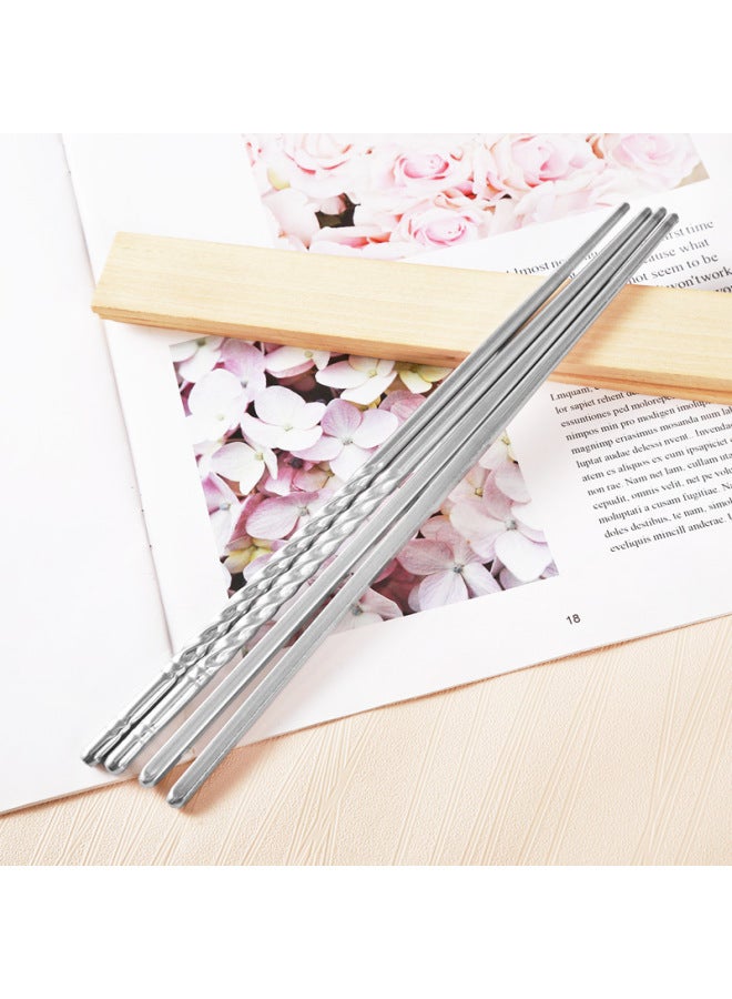 Factory Direct Stainless Steel Chopsticks Household Non-slip Chopsticks Kitchen Tableware Thread Non-slip Hotel Special-Color:Round  - Image 2