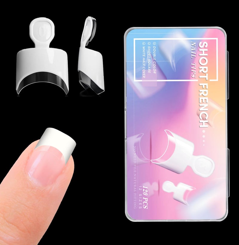 Krofaue French Nail Tips - 120PCS Acrylic White Fake Nails Art Tips 12 Sizes Half Cover False Nails Wrap Edge Square Nails with Case for DIY Nail Extensions - Image 1