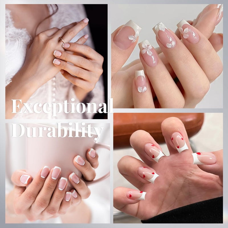 Krofaue French Nail Tips - 120PCS Acrylic White Fake Nails Art Tips 12 Sizes Half Cover False Nails Wrap Edge Square Nails with Case for DIY Nail Extensions - Image 2