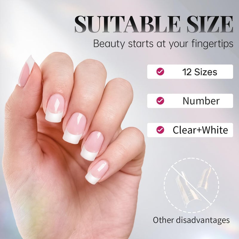 Krofaue French Nail Tips - 120PCS Acrylic White Fake Nails Art Tips 12 Sizes Half Cover False Nails Wrap Edge Square Nails with Case for DIY Nail Extensions - Image 4