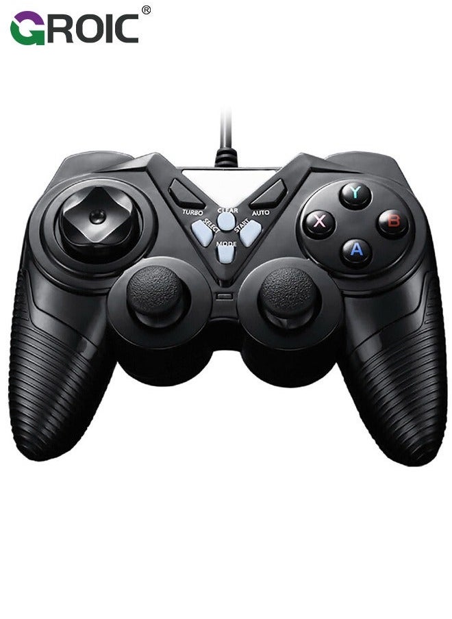 Generic Black USB Game Handle,Wired Controller Joystick Gamepad, Support Vibration, with Turbo  AUTO Function Keys, Ergonomically Designed  - Image 1