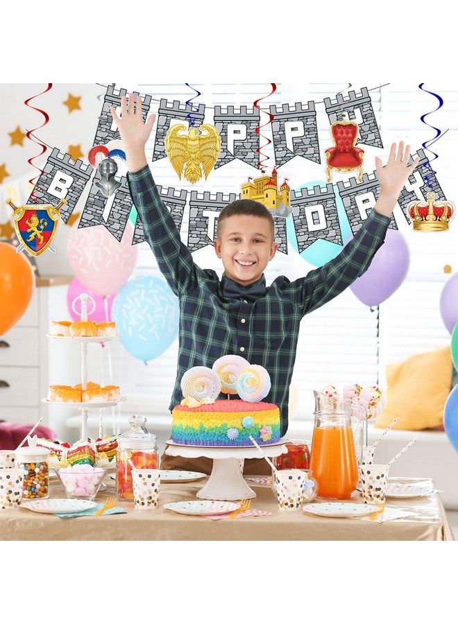Skylety 25 Pieces Medieval Birthday Banner Medieval Castle Party Supplies Knight Birthday Decorations Medieval Whirls Hanging Decorations Stone Wall Shield Armour Shield For Medieval Birthday Party Supplies  - Image 5