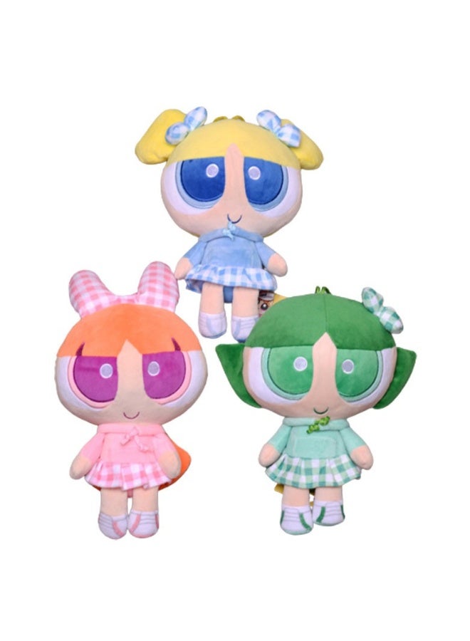 Flying Girls series flowery orange bubble yellow furry green creative new plaid shirt Powerpuff Girls cartoon plush doll children's gift (23cm) - Image 1
