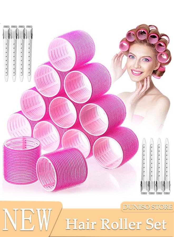 DUNISO Hair Curlers, Jumbo Size Hair Roller Sets Self Grip for Long Hair, Salon Hair Dressing Curlers, No heat Curlers Hair Rollers 24 Pcs (12 x LARGE +12 Clips) - Image 1