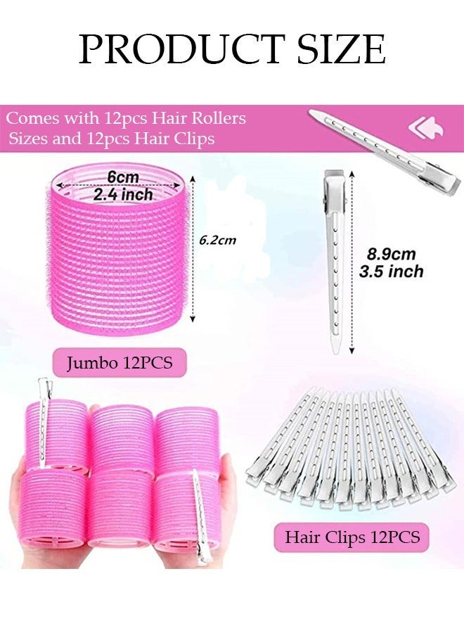 DUNISO Hair Curlers, Jumbo Size Hair Roller Sets Self Grip for Long Hair, Salon Hair Dressing Curlers, No heat Curlers Hair Rollers 24 Pcs (12 x LARGE +12 Clips) - Image 2