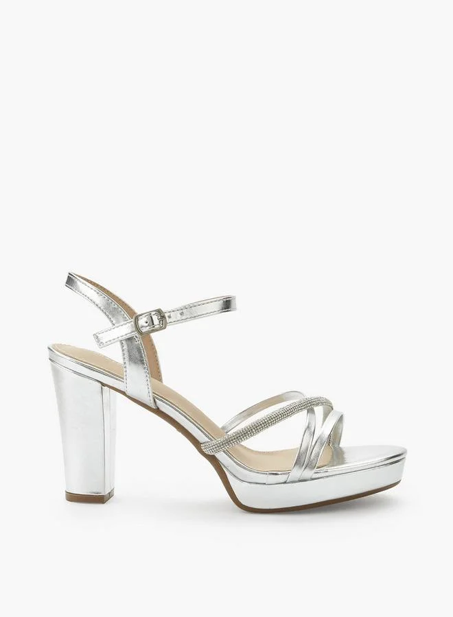 Flora Bella By Shoexpress SILVER Women Block Heel Sandals for Women | Best Price UAE