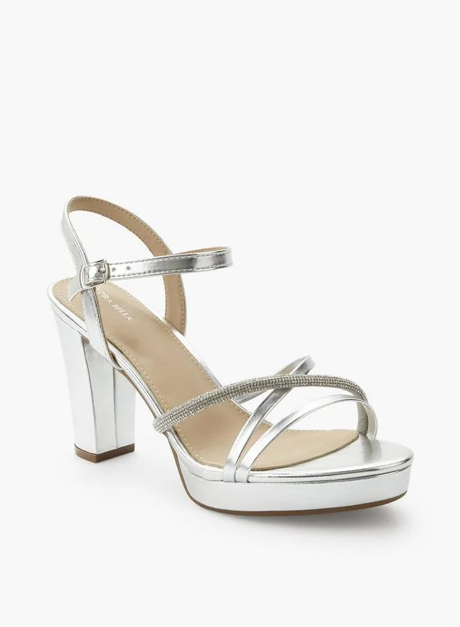 Flora Bella By Shoexpress SILVER Women Block Heel Sandals for Women | Best Price UAE