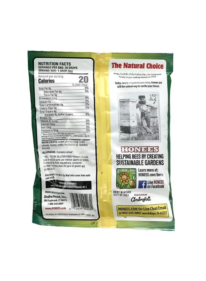 Honees Honey Menthol Eucalyptus Drops 20 King Sized Drops 3.5 oz 100 g - Image 2