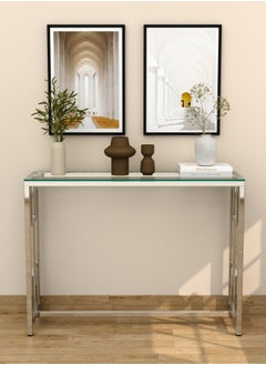 RIGID Stainless Steel Console Table with Glass Top  77x104x30cm  - Image 4