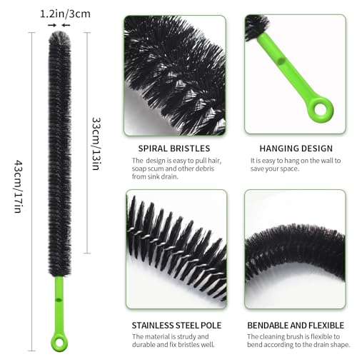 Dokpod 2 Pcs 17” Flexible Sink Drain Cleaner Brush Long Pipe Cleaner Brush for Cleaning Home Kitchen Sink Buthtub Snake Tube Hair Drain Clog Remover Brush for Shower and Tub Hair Clogs Bendable Sewer Drain - Image 5