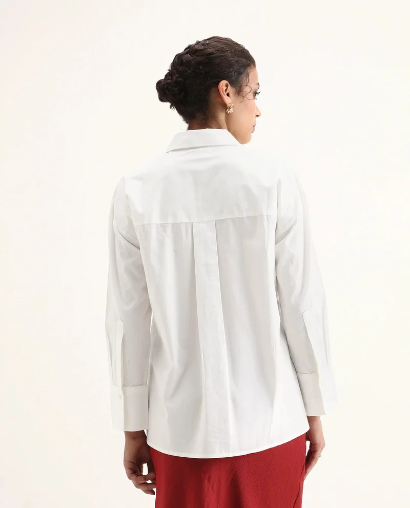 Rareism Women's Solid Floral Embroidered Shirt