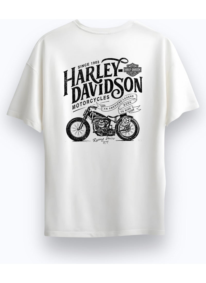 Alex Rosen Unisex Oversize Crew Neck Harley Davidson Printed Short Sleeve White T-Shirt  - Image 1